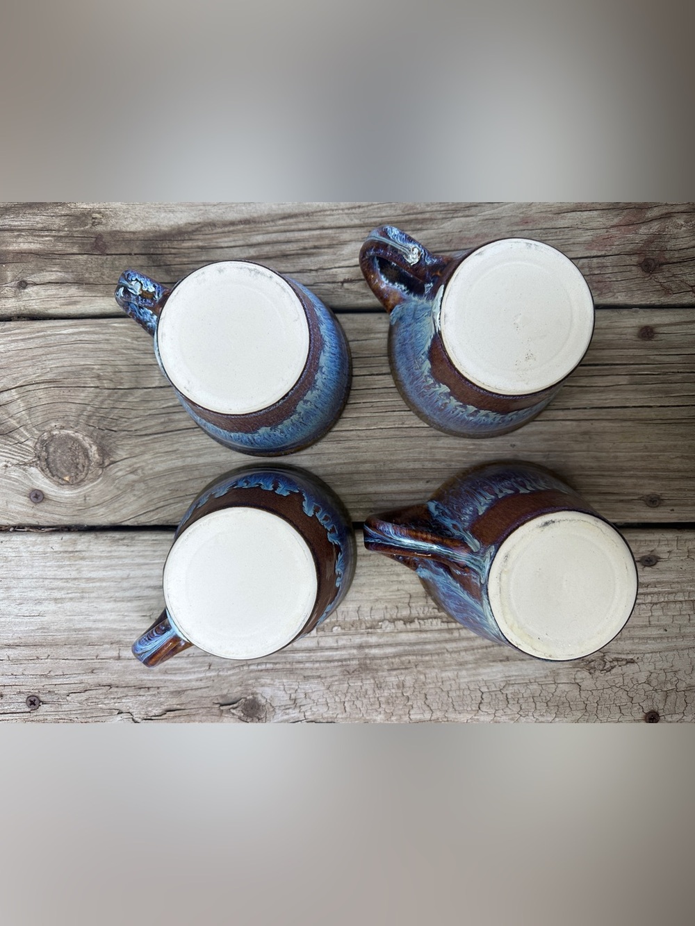 Set of 4 Handmade Ceramic Mugs with brown and blue glaze drip effect - Picture 5 of 7